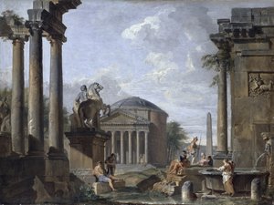ローマ時代の遺跡のある風景